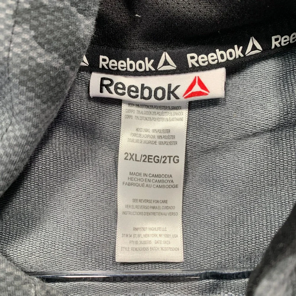 Reebok Mens Camouflage Hoodie Sweatshirt Size 2XL Full Zip Athletic Gray